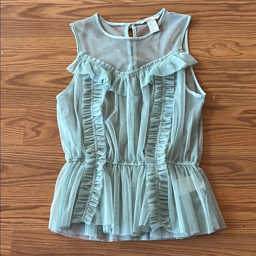 Sheer Ruffled Sleeveless Top in Mint Green